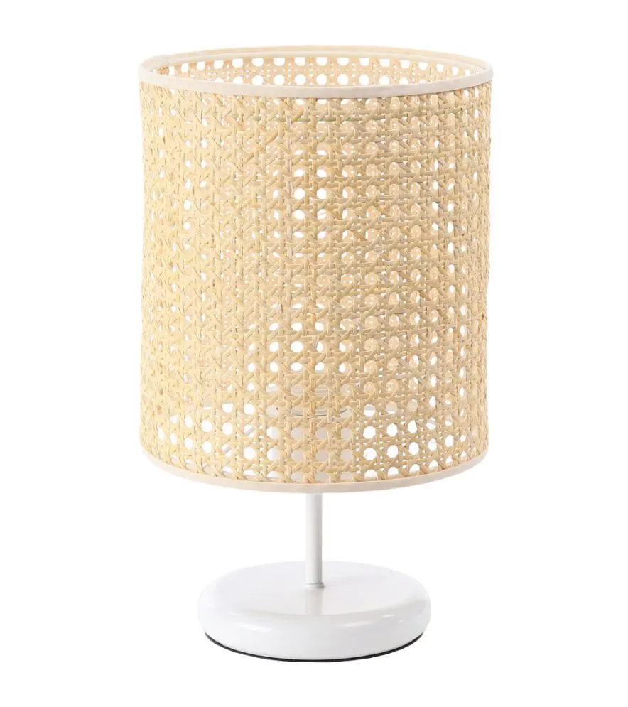 Lampa stołowa BOHO MIDI WHITE rattan naturalny na metalowej nodze | MIRAT. w stylu kolekcja