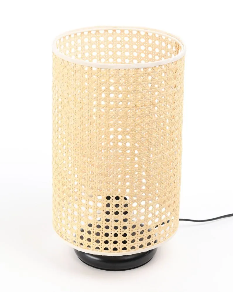 Lampa stołowa BOHO LOW BLACK rattan naturalny ażurowa | MIRAT. w stylu kolekcja