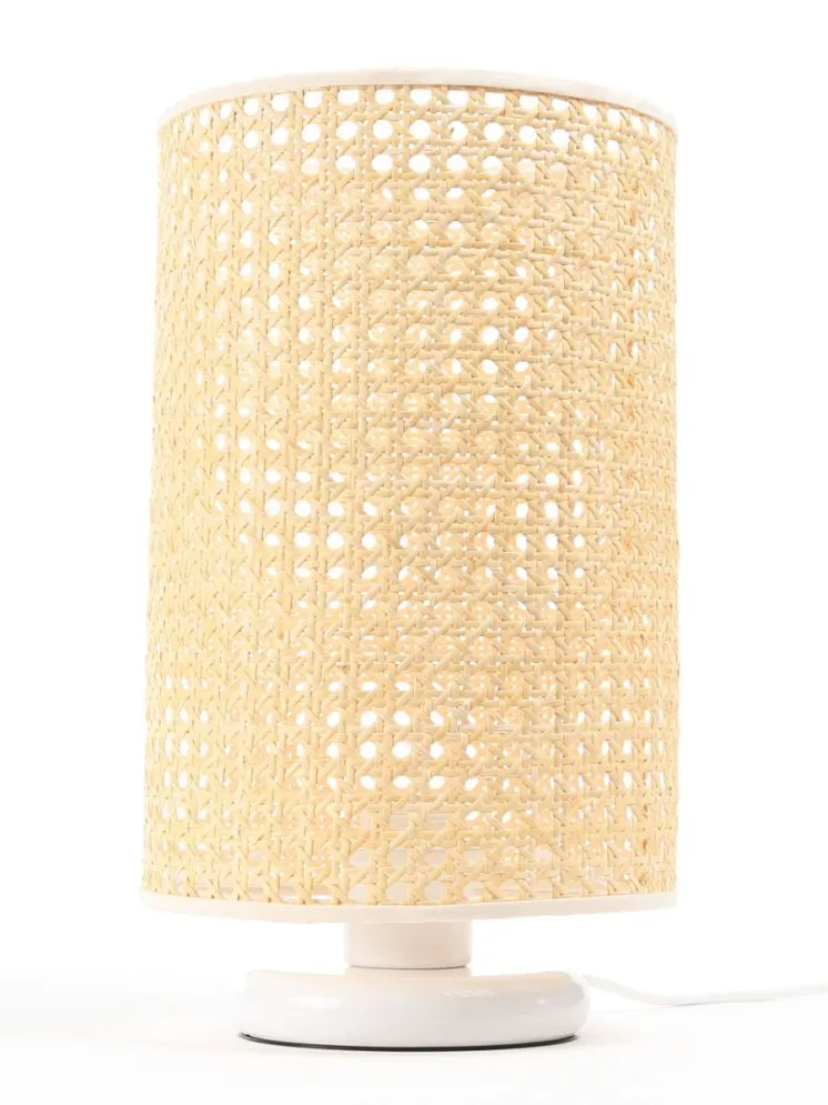 Lampa stołowa BOHO LOW WHITE rattan naturalny z włącznikiem nożnym | MIRAT. w stylu kolekcja