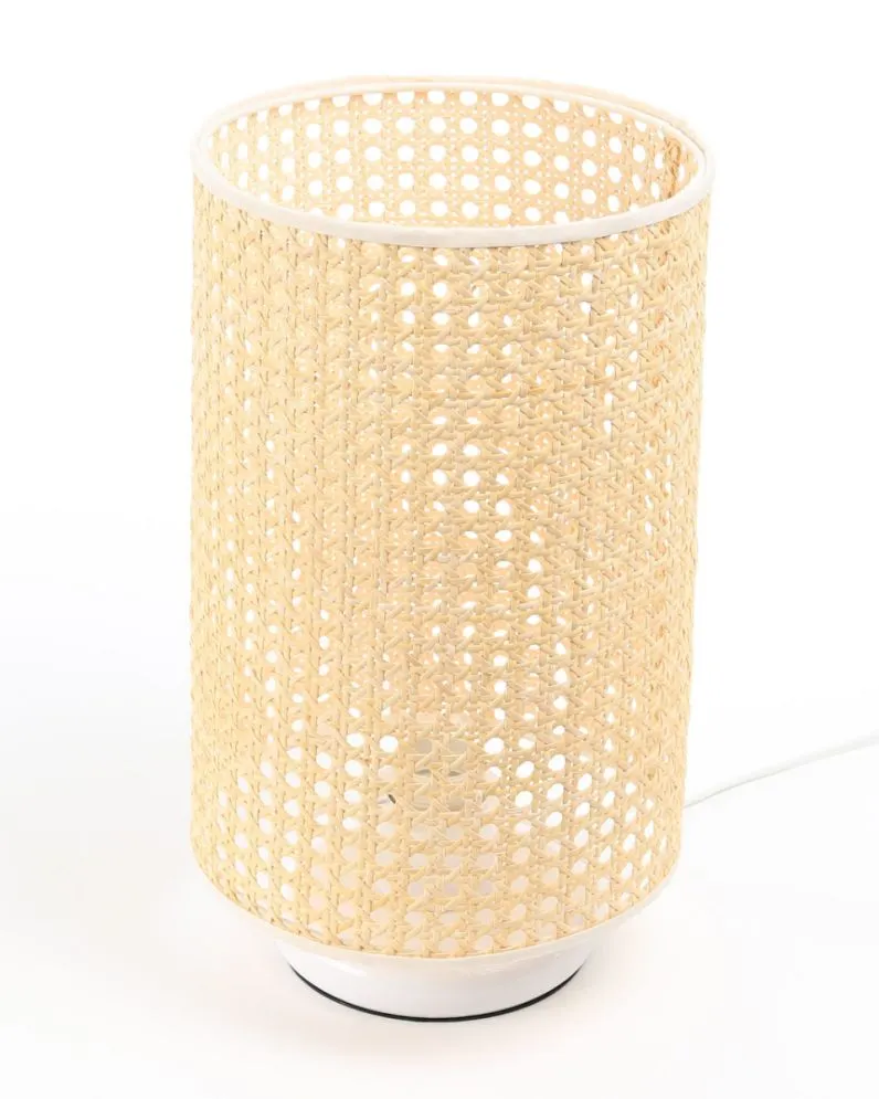 Lampa stołowa BOHO LOW WHITE rattan naturalny z włącznikiem nożnym | MIRAT. w stylu kolekcja