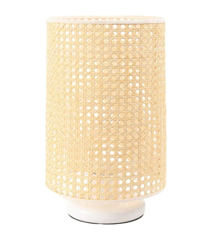 Lampa stołowa BOHO LOW WHITE rattan naturalny z włącznikiem nożnym | MIRAT. w stylu kolekcja