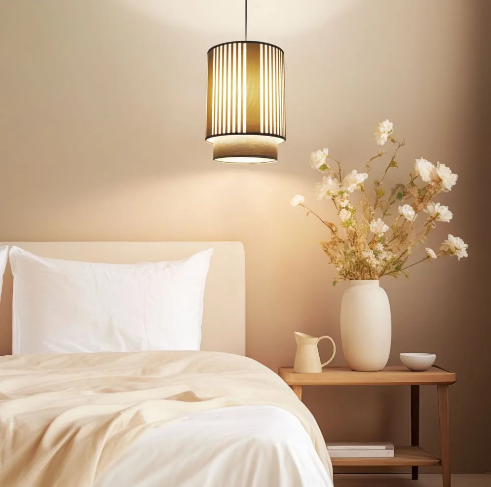 Lampa wisząca DUO LAMI LINE 25 kremowa/brązowa prążkowana I sklep meblowy MIRAT.