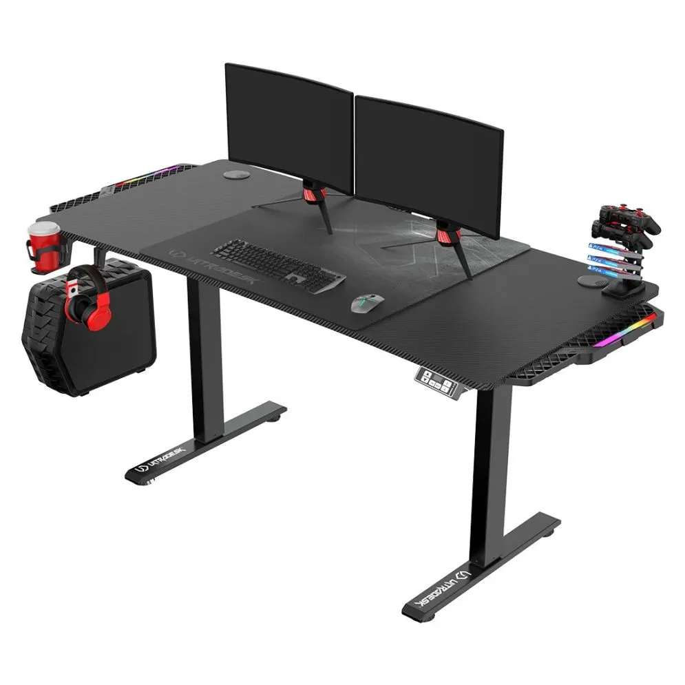Biurko gamingowe LEVEL V2 LED czarne ULTRADESK | MIRAT.