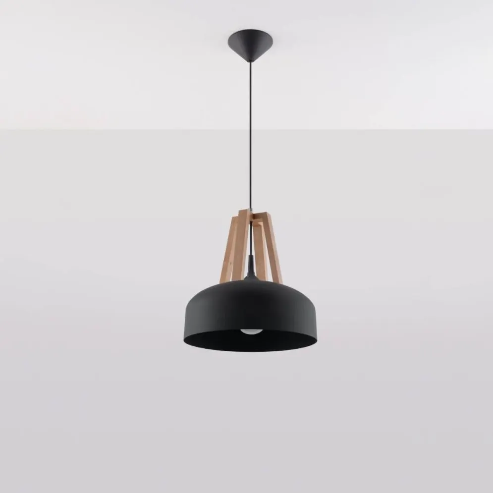 Lampa wisząca CASCO czarna/naturalne drewno | sklep MIRAT  kolekcja casco