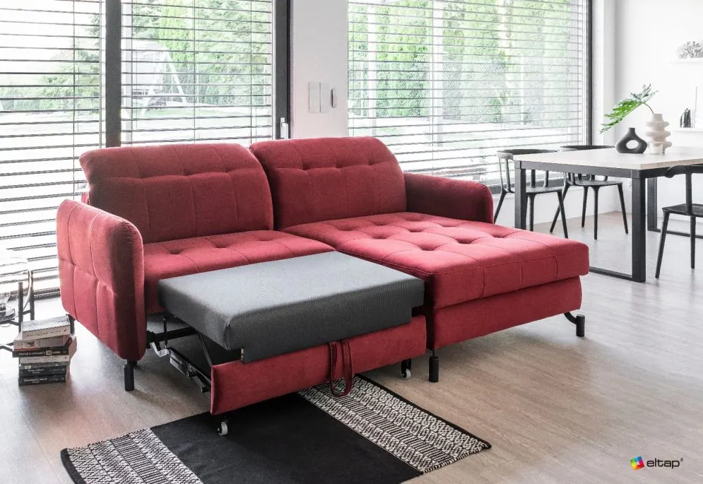 Narożnik z funkcją spania LORELLE VELVET szary prawy pikowany welurowy | MIRAT. w stylu GLAMOUR kolekcja