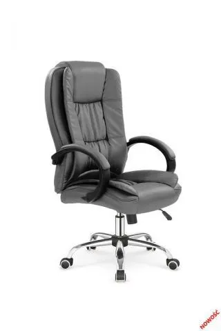 Szary fotel gabinetowy tapicerowany ekoskórą z podłokietnikami RELAX