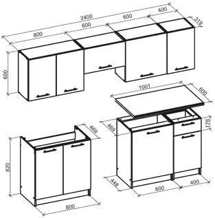 Wymiary mebli kuchennych DARIA 240