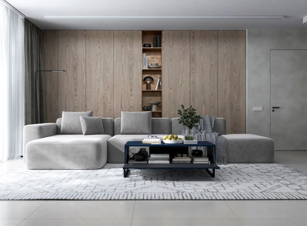 Stolik kawowy TAL 3D 110x54cm granatowy mat do salonu I sklep meblowy MIRAT. styl LOFT, RYFLOWANY kolekcja TAL