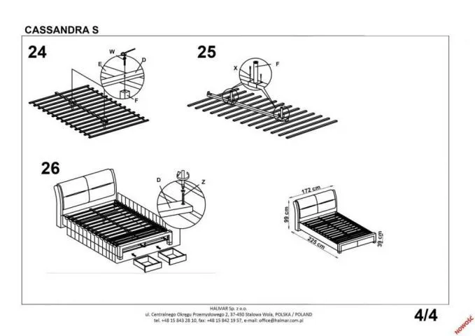 Łóżko Cassandra S 160x200 ekoskórzane białe czarne z szufladami | MIRAT.