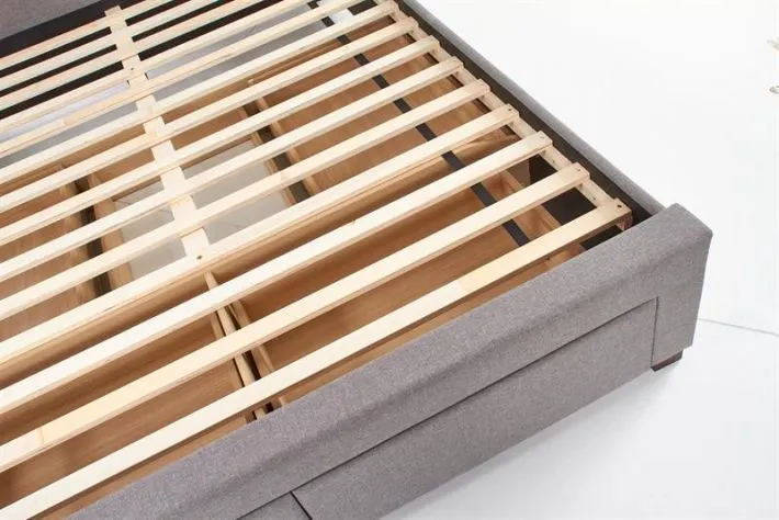 Łóżko MODENA 160x200 szare z gładkim zagłówkiem z szufladami | MIRAT.