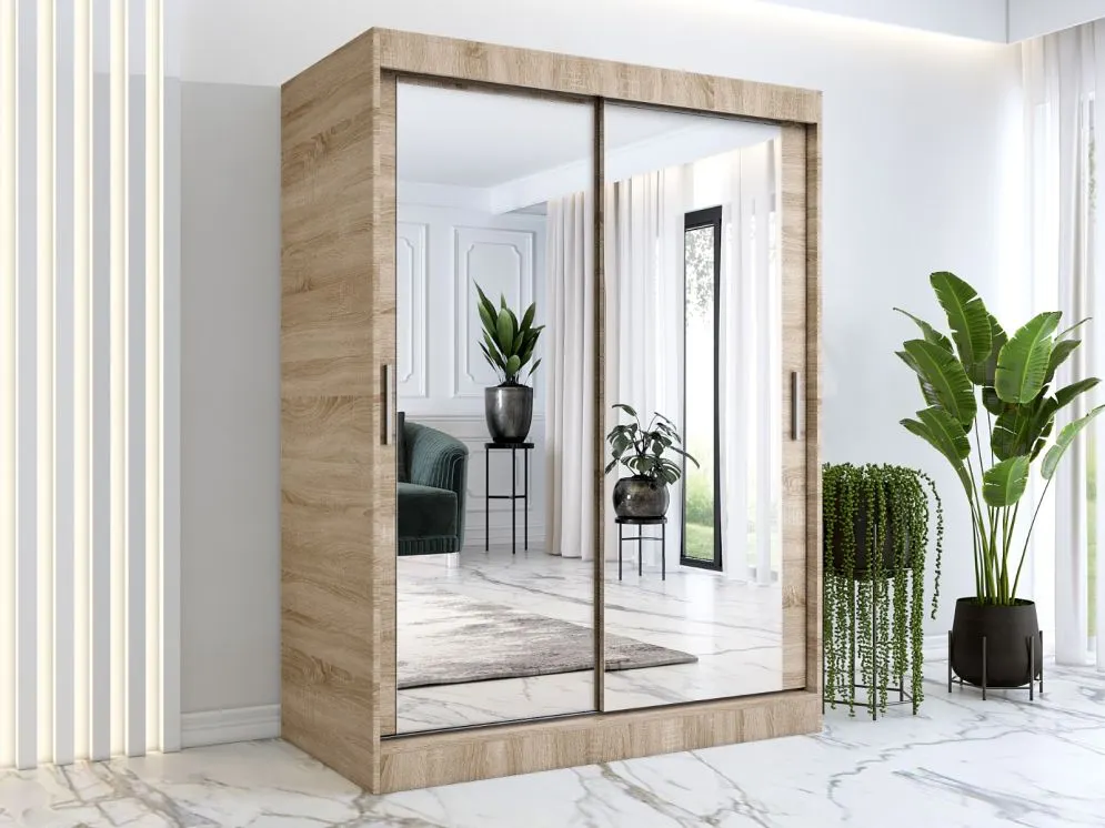 Szafa przesuwna MODUO COMFORT 150 dąb sonoma z dwoma lustrami do sypialni | MIRAT. w stylu  kolekcja MODUO COMFORT