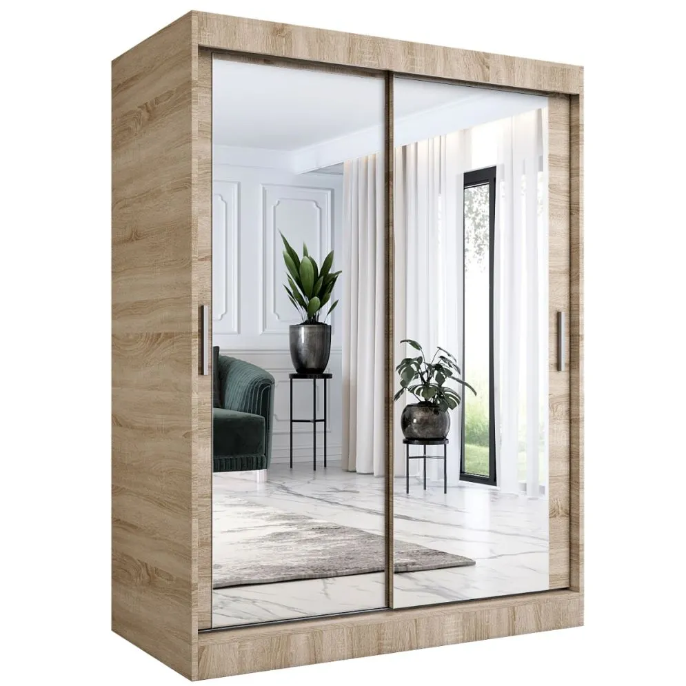 Szafa przesuwna MODUO COMFORT 150 dąb sonoma z dwoma lustrami do sypialni | MIRAT. w stylu  kolekcja MODUO COMFORT