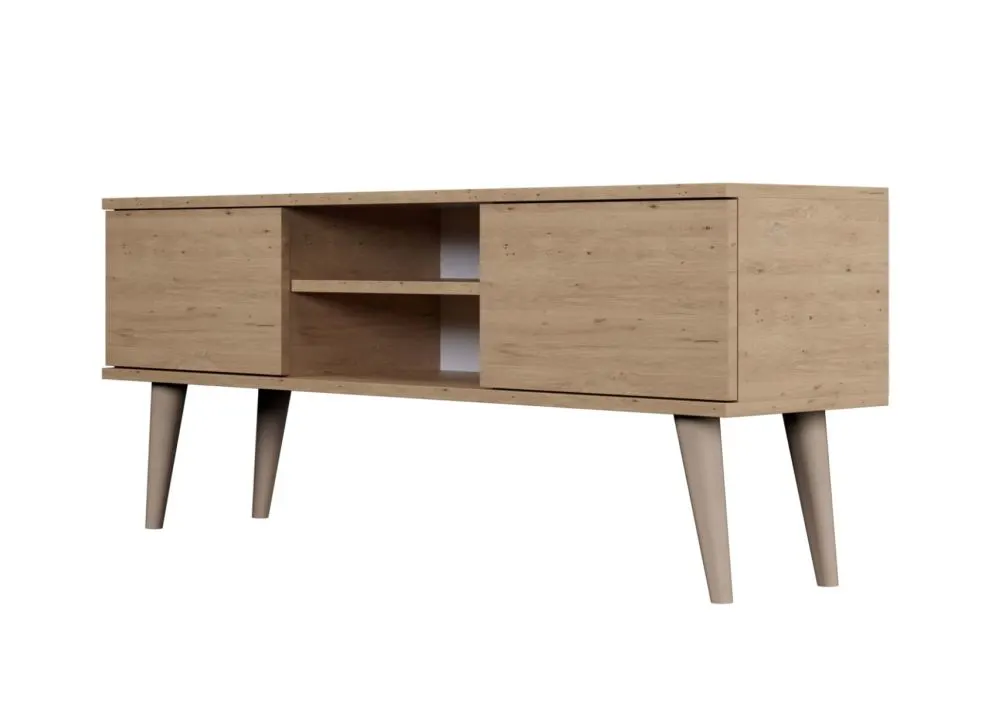 Szafka RTV TORONTO 120 dąb artisan na drewnianych nogach I sklep meblowy MIRAT. styl SKANDYNAWSKI