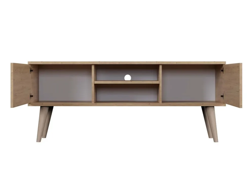 Szafka RTV TORONTO 120 dąb artisan na drewnianych nogach I sklep meblowy MIRAT. styl SKANDYNAWSKI