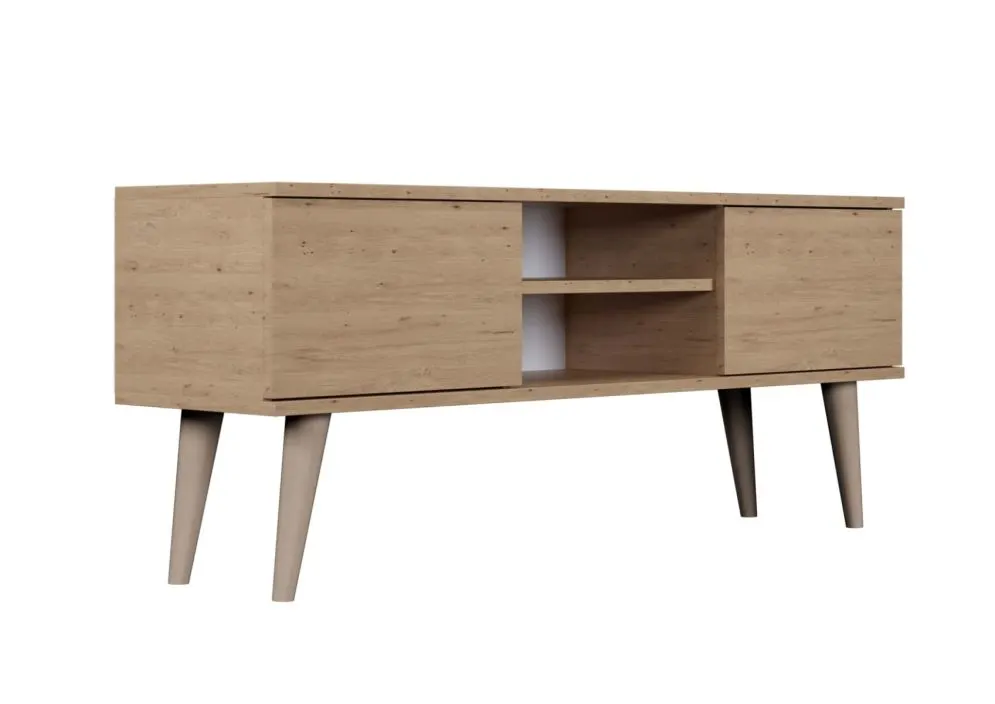 Szafka RTV TORONTO 120 dąb artisan na drewnianych nogach I sklep meblowy MIRAT. styl SKANDYNAWSKI