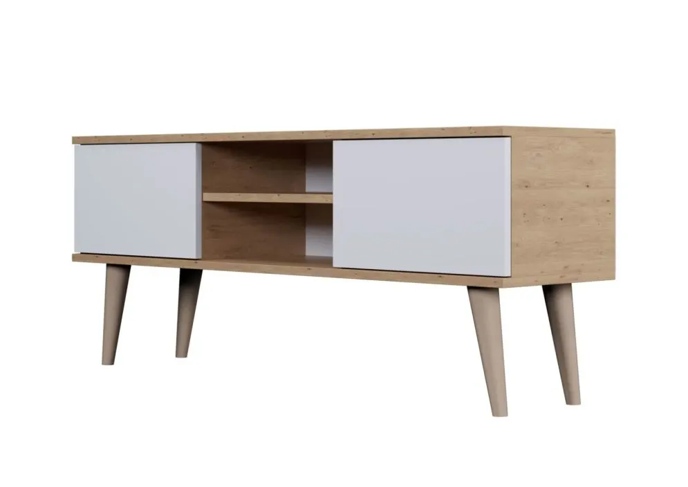 Szafka RTV TORONTO 120 dąb artisan/biała pod telewizor I sklep meblowy MIRAT. styl SKANDYNAWSKI