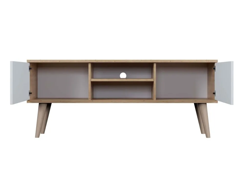 Szafka RTV TORONTO 120 dąb artisan/biała pod telewizor I sklep meblowy MIRAT. styl SKANDYNAWSKI