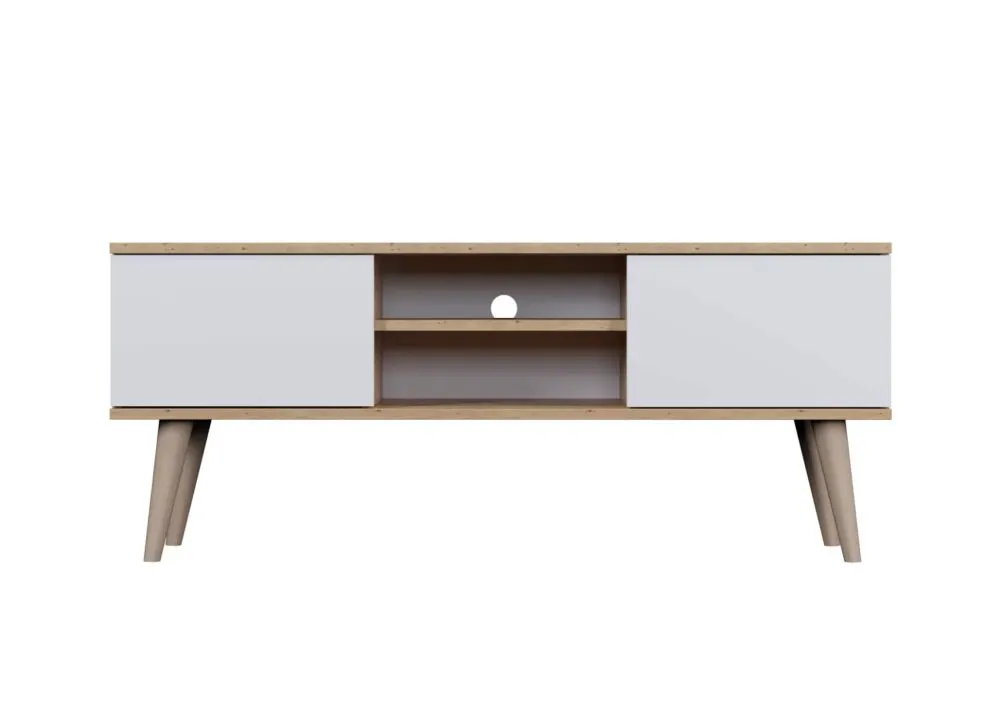Szafka RTV TORONTO 120 dąb artisan/biała pod telewizor I sklep meblowy MIRAT. styl SKANDYNAWSKI