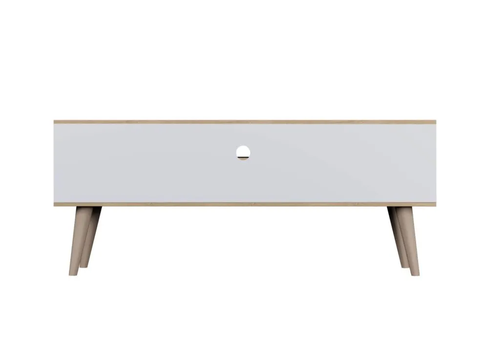 Szafka RTV TORONTO 120 dąb artisan/biała pod telewizor I sklep meblowy MIRAT. styl SKANDYNAWSKI