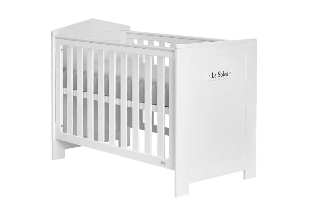 Białe niemowlęce łóżeczko ze zdejmowanymi barierkami polskiej produkcji atestowane bezpieczne MARSYLIA