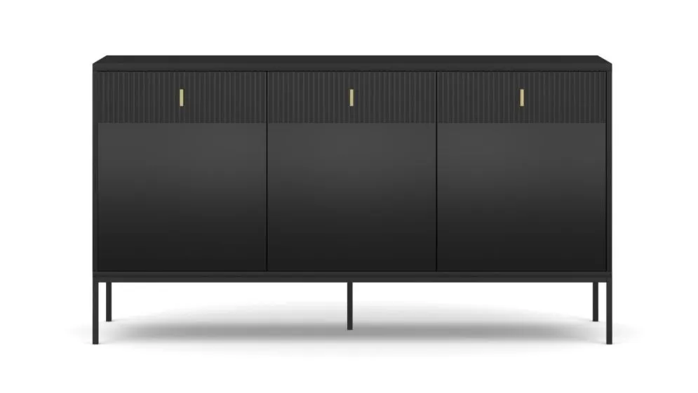 Komoda MAGGIORE 3D3S 154 czarna mat trzydrzwiowa I sklep meblowy MIRAT. styl GLAMOUR, RYFLOWANY kolekcja MAGGIORE