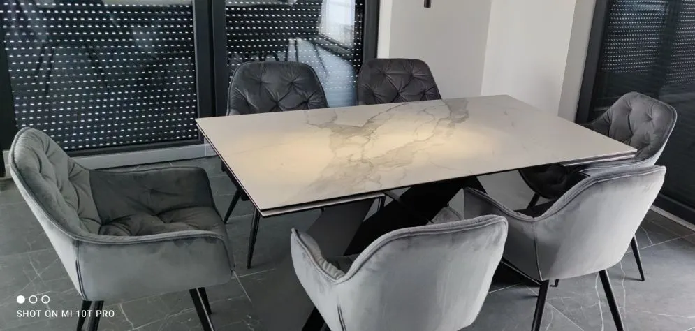 Stół WESTIN III 160(240)x90 biały/czarny z efektem marmuru | MIRAT.