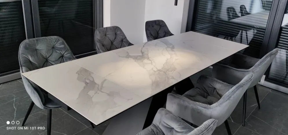 Stół WESTIN III 160(240)x90 biały/czarny z efektem marmuru | MIRAT.