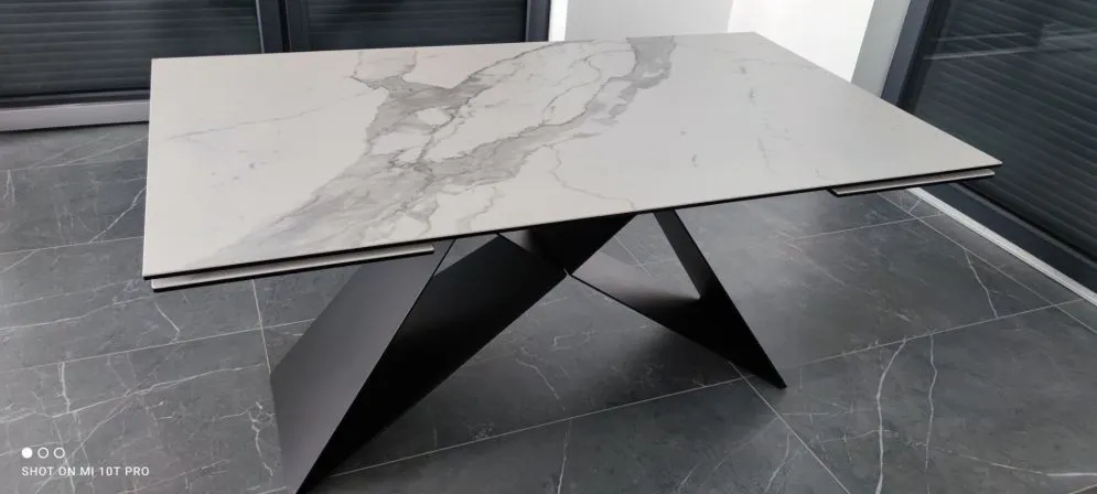 Stół WESTIN III 160(240)x90 biały/czarny z efektem marmuru | MIRAT.