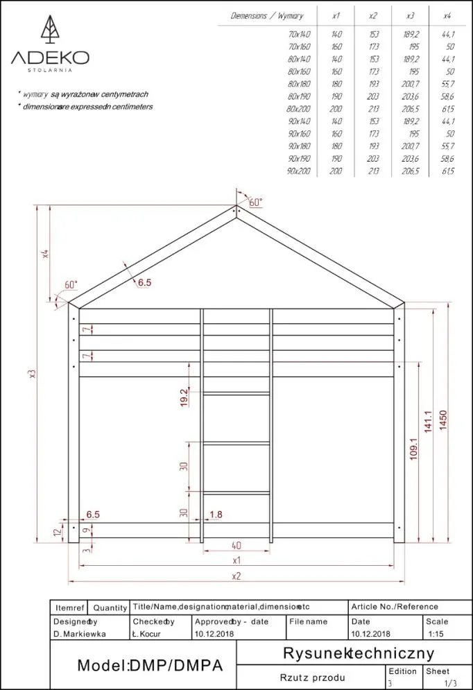 Łóżko MILA DMP 80x140 sosna domek piętrowe | MIRAT. w stylu  kolekcja MILA