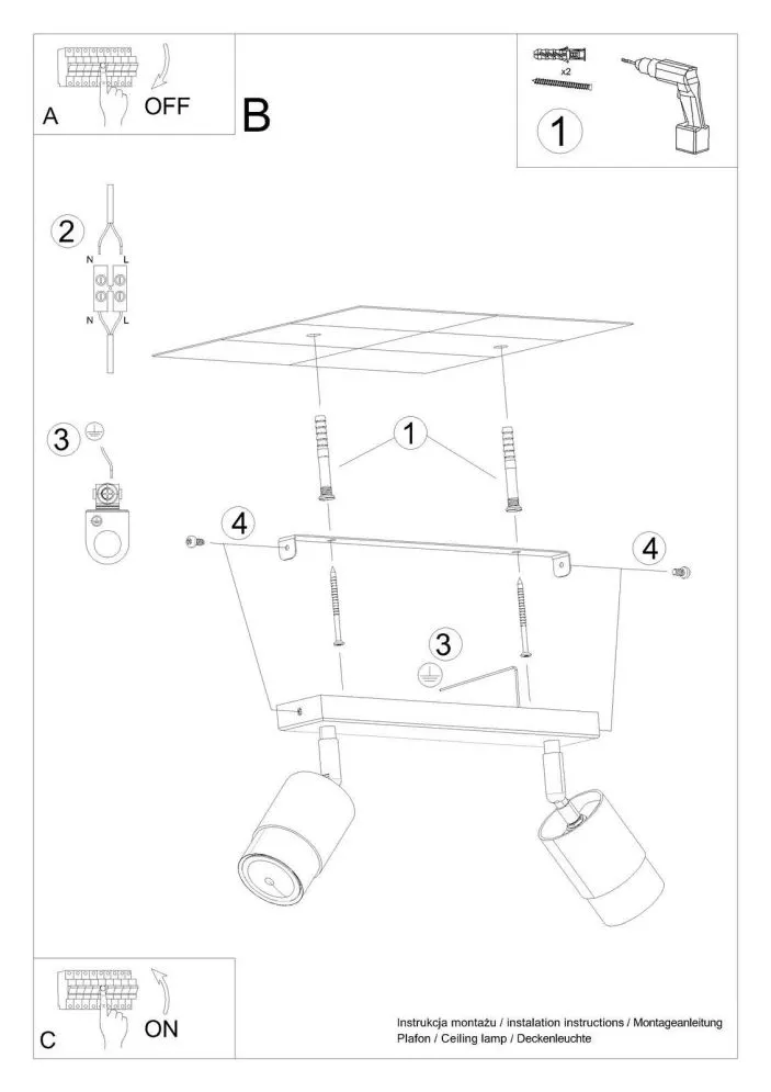Plafon NERO 2 czarny/złoty | sklep MIRAT kolekcja nero