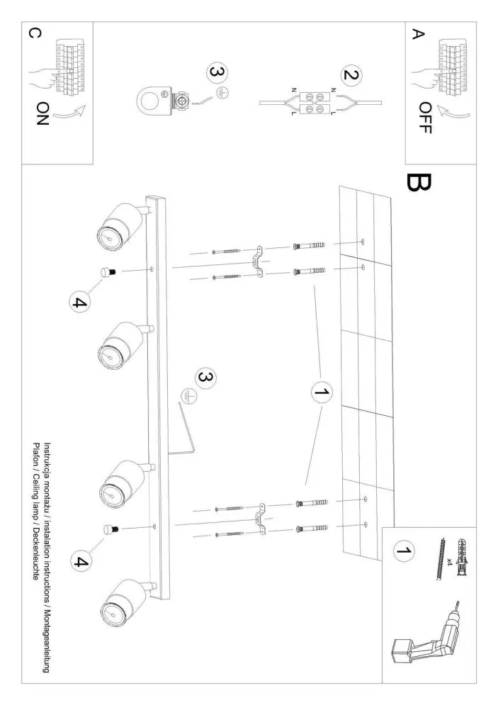 Plafon NERO 4 czarny/chrom | sklep MIRAT  kolekcja nero