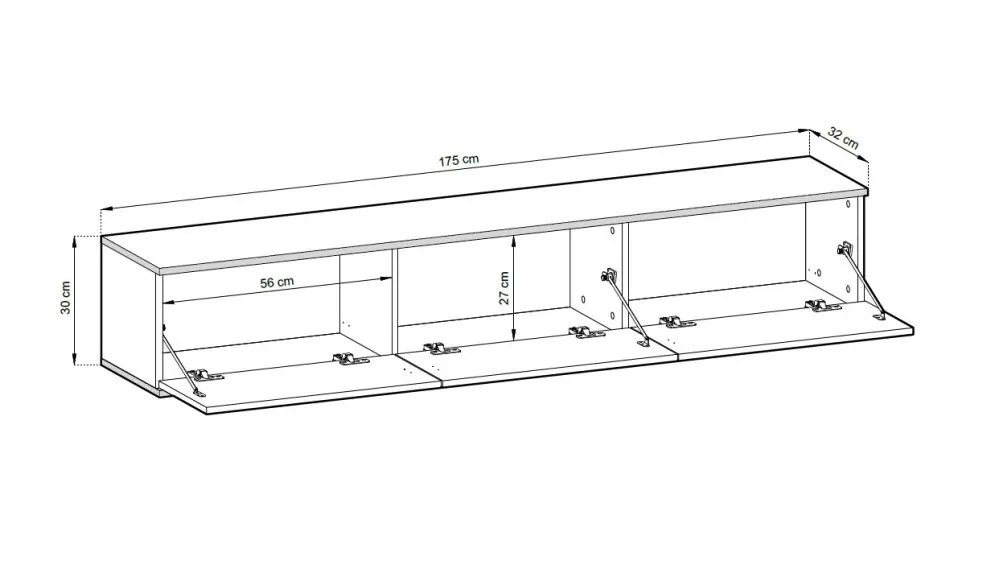 Szafka RTV KARL 3D 175cm wisząca/stojąca czarny mat loft I sklep meblowy MIRAT. styl GLAMOUR, LOFT, RYFLOWANY