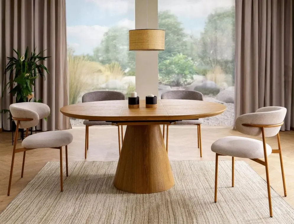 Stół okrągły rozkładany ANGEL II 120-160 cm w dębowym kolorze | MIRAT styl SKANDYNAWSKI
