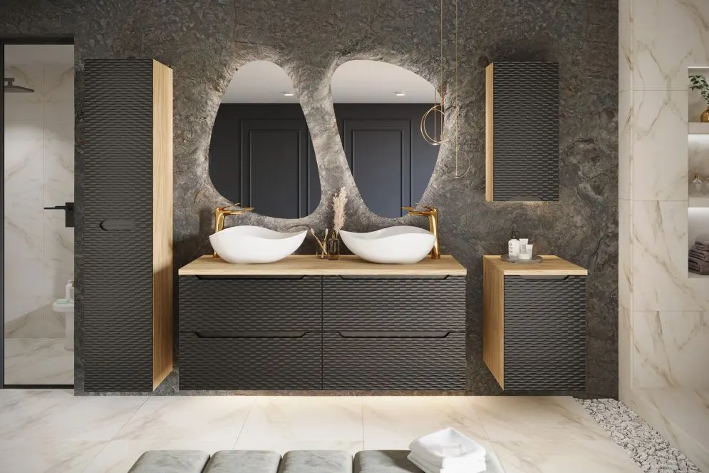 Szafka pod umywalkę OCEAN BLACK 82-70-2S 70cm dąb olejowany/czarna z szufladami I sklep meblowy MIRAT. styl GLAMOUR