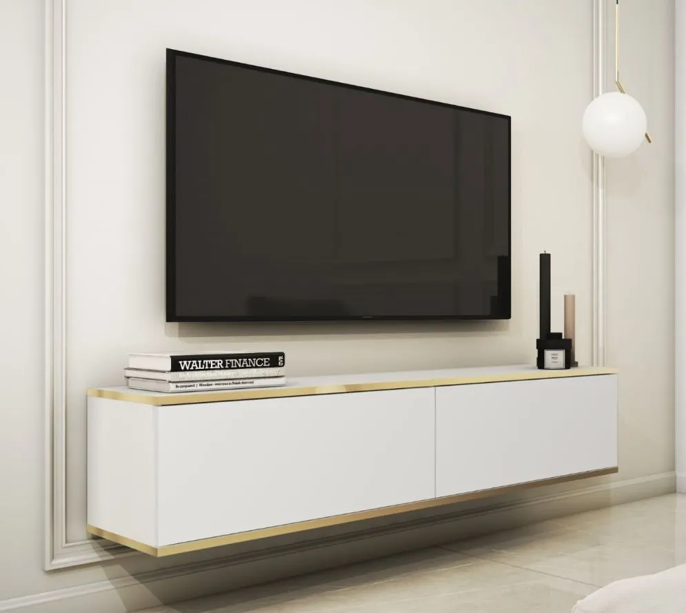 Szafka RTV KARL 135cm wisząca/stojąca biały mat glamour I sklep meblowy MIRAT. styl GLAMOUR