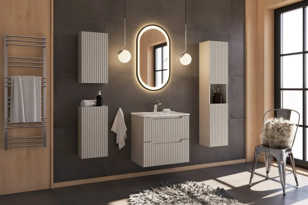 Szafka pod umywalkę NOVA CASHMERE 82-60-2S 60cm kaszmirowa z szufladami I sklep meblowy MIRAT. styl RYFLOWANY