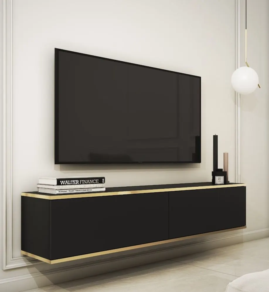 Szafka RTV KARL 135cm wisząca/stojąca czarny mat elegancka I sklep meblowy MIRAT. styl GLAMOUR