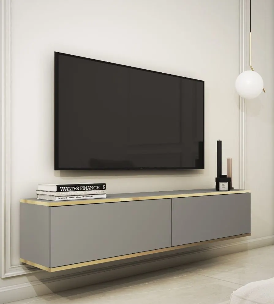 Szafka RTV KARL 135cm wisząca/stojąca szary mat push to open I sklep meblowy MIRAT. styl GLAMOUR