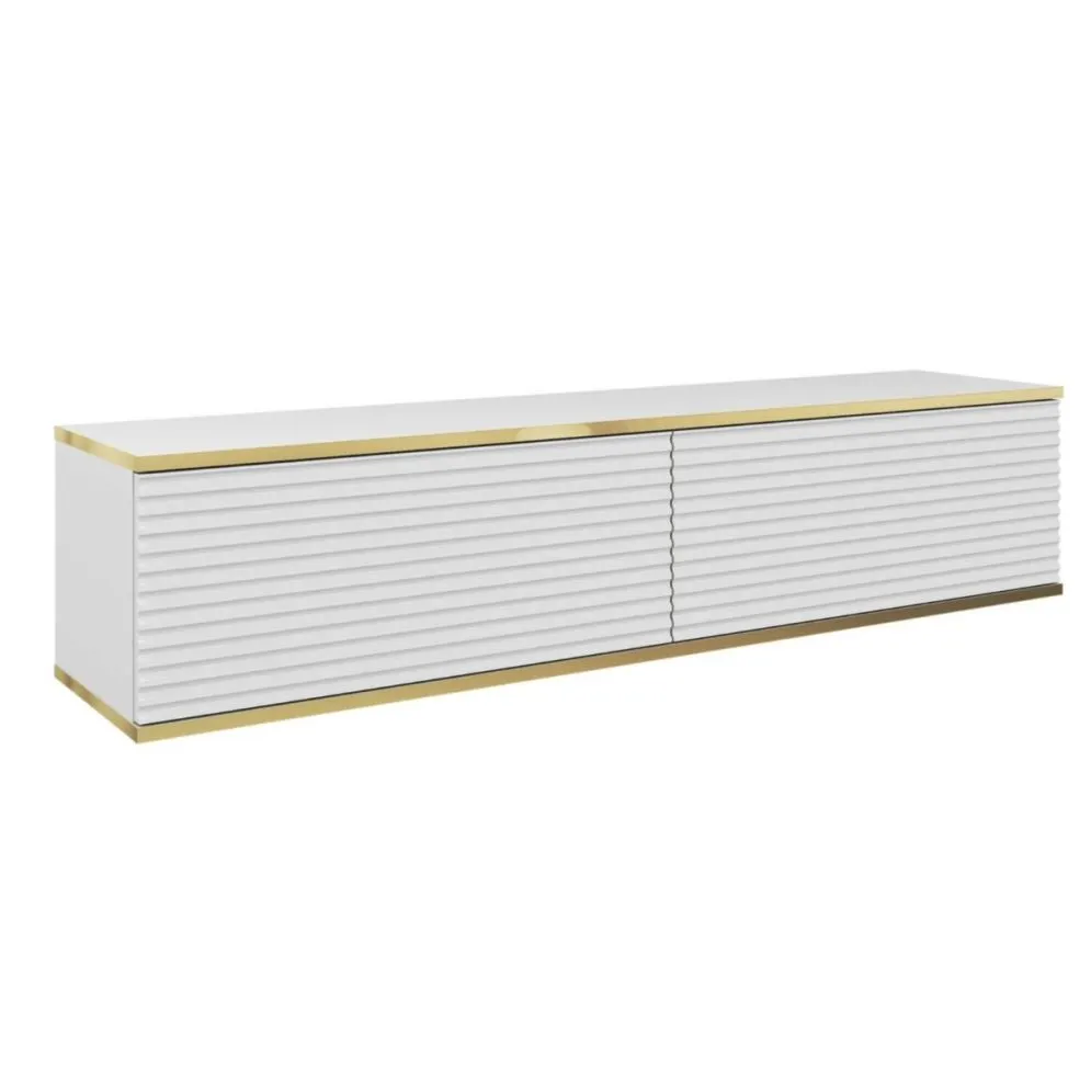 Szafka RTV KARL 3D 135cm wisząca/stojąca biały mat  I sklep meblowy MIRAT. styl GLAMOUR, RYFLOWANY