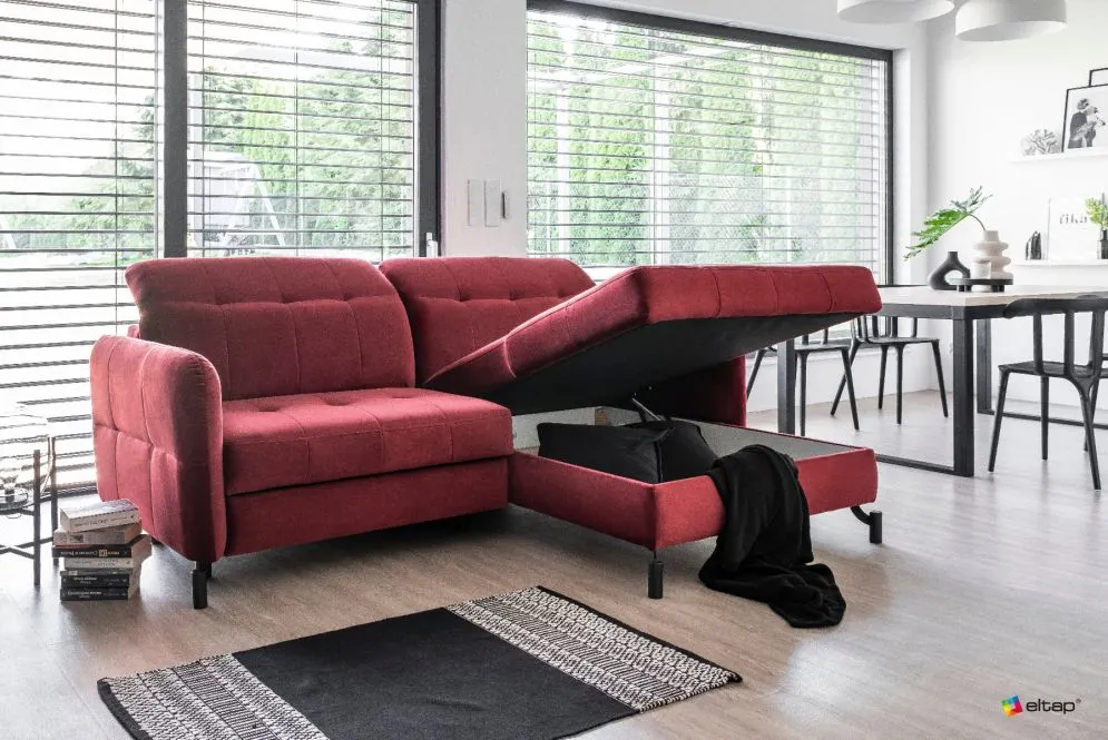 Narożnik z funkcją spania LORELLE VELVET szary prawy pikowany welurowy | MIRAT. w stylu GLAMOUR kolekcja