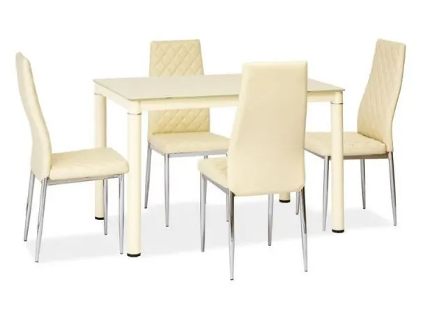 Kremowy szklany stół z metalowymi nogami do jadalni GALANT