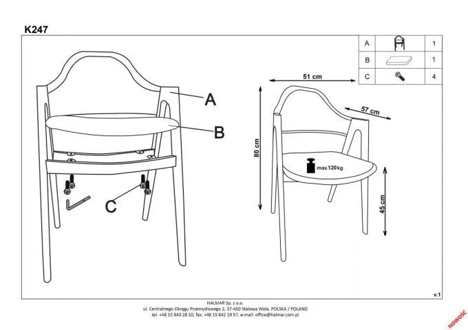 Krzesło K344 szare z metalowymi nogami | MIRAT. w stylu VINTAGE kolekcja