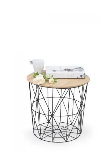 Drewniana ława metalowa czarny kosz metalowy MARIFFA