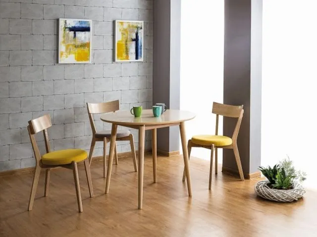 Minimalistyczny stół okrągły dąb miodowy do kuchni NELSON