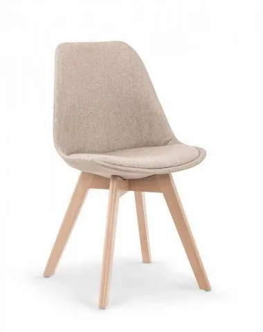 Beżowe krzesło tapicerowane tkaniną na drewnianych nogach K303