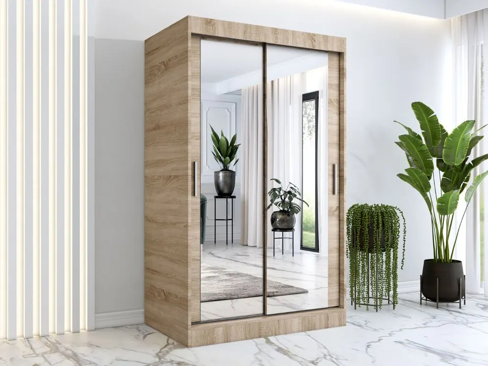 Szafa przesuwna MODUO COMFORT 120 dąb sonoma z dwoma lustrami do sypialni | MIRAT. w stylu  kolekcja MODUO COMFORT