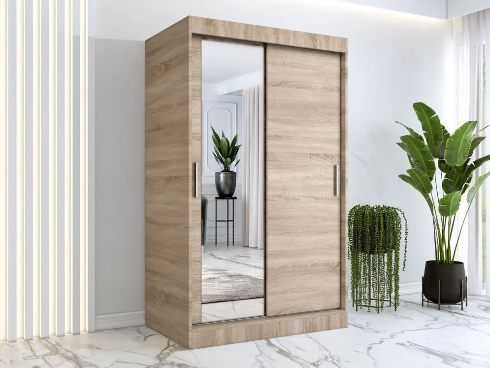 Szafa przesuwna MODUO COMFORT 120 dąb sonoma gładka z lustrem po lewej stronie | MIRAT. w stylu  kolekcja MODUO COMFORT