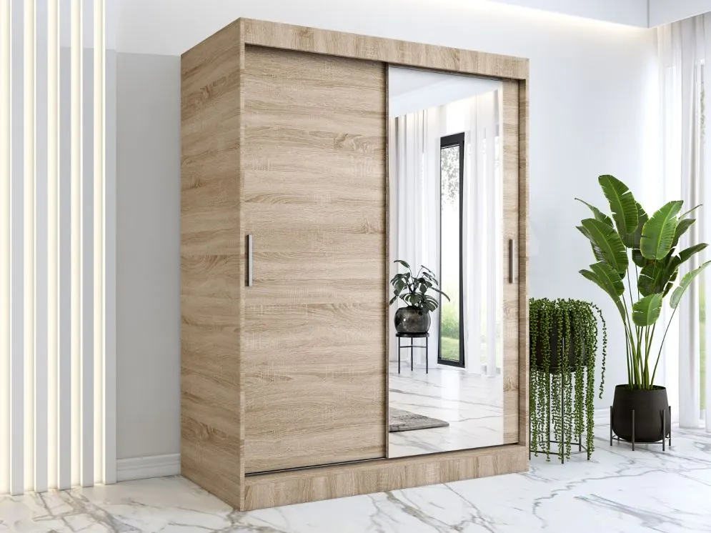 Szafa przesuwna MODUO COMFORT 150 dąb sonoma gładka z lustrem | MIRAT. w stylu  kolekcja MODUO COMFORT