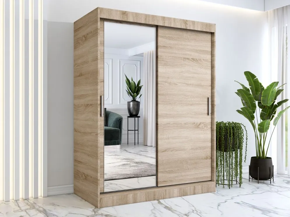 Szafa przesuwna MODUO COMFORT 150 dąb sonoma gładka z lustrem po lewej stronie | MIRAT. w stylu  kolekcja MODUO COMFORT