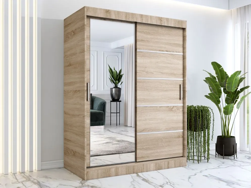 Szafa przesuwna MODUO COMFORT 3 150 dąb sonoma z listwami i z lustrem | MIRAT.  kolekcja MODUO COMFORT